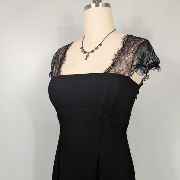 BCBG Lace Maxi Dress Prom Gown 10 Black Sleeve Y2K Empire Sheath Glam Classic - Picture 1 of 8